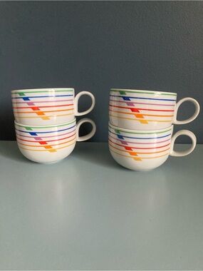 Block Sextet Vintage Vista Alegre Harmony White Rainbow Stripe Mugs Set of 4